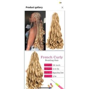 French Curly Braiding Hair, 24 Inch, 8 Packs, Pre Stretched Loose Wavy Synthetic